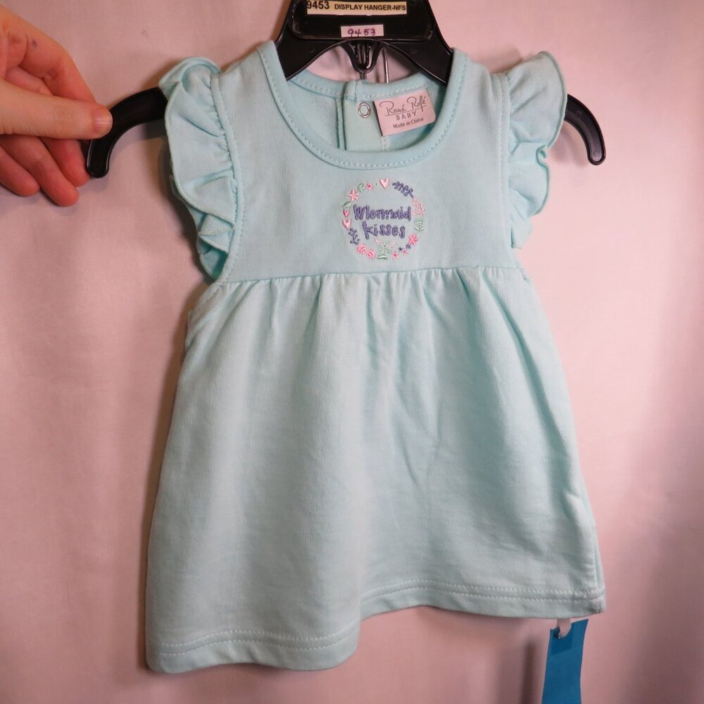 Baby Mermaid Kisses embroidered Turquoise Blue Dress Rene' Rofe' 100% cotton